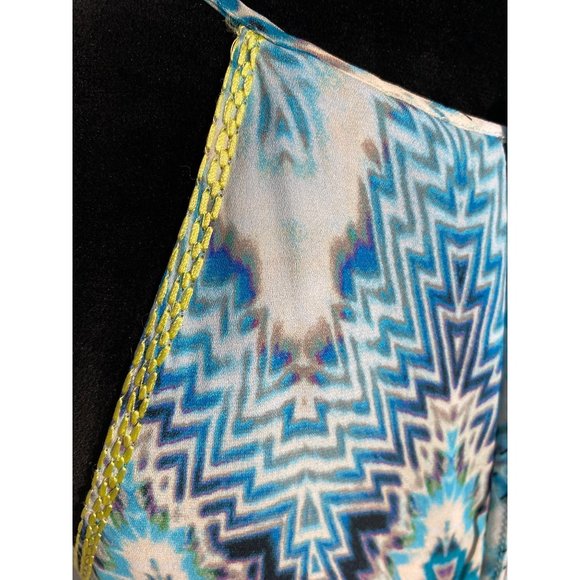 Kenji 6 Maxi Dress Watercolor Chevron Blue Ivory Multicolor Embrioider Trim Cute - Picture 5 of 9